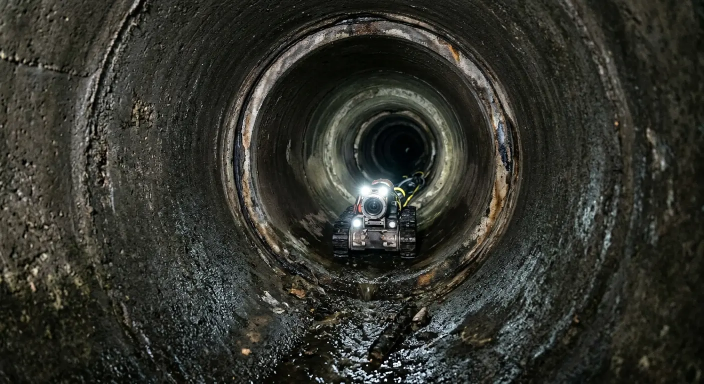 Robotic sewer camera inspecting pipe interior for Sewer Line Repair in Florida Gulf Coast University